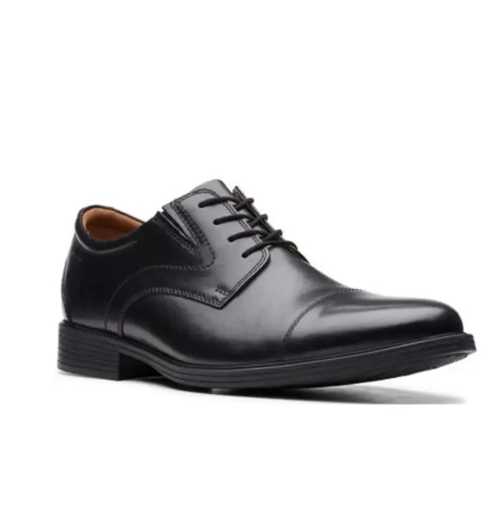 Clark’s Men’s Black Leather Tilden Whiddon Cap-Toe Oxfords Shoes Size 10.5